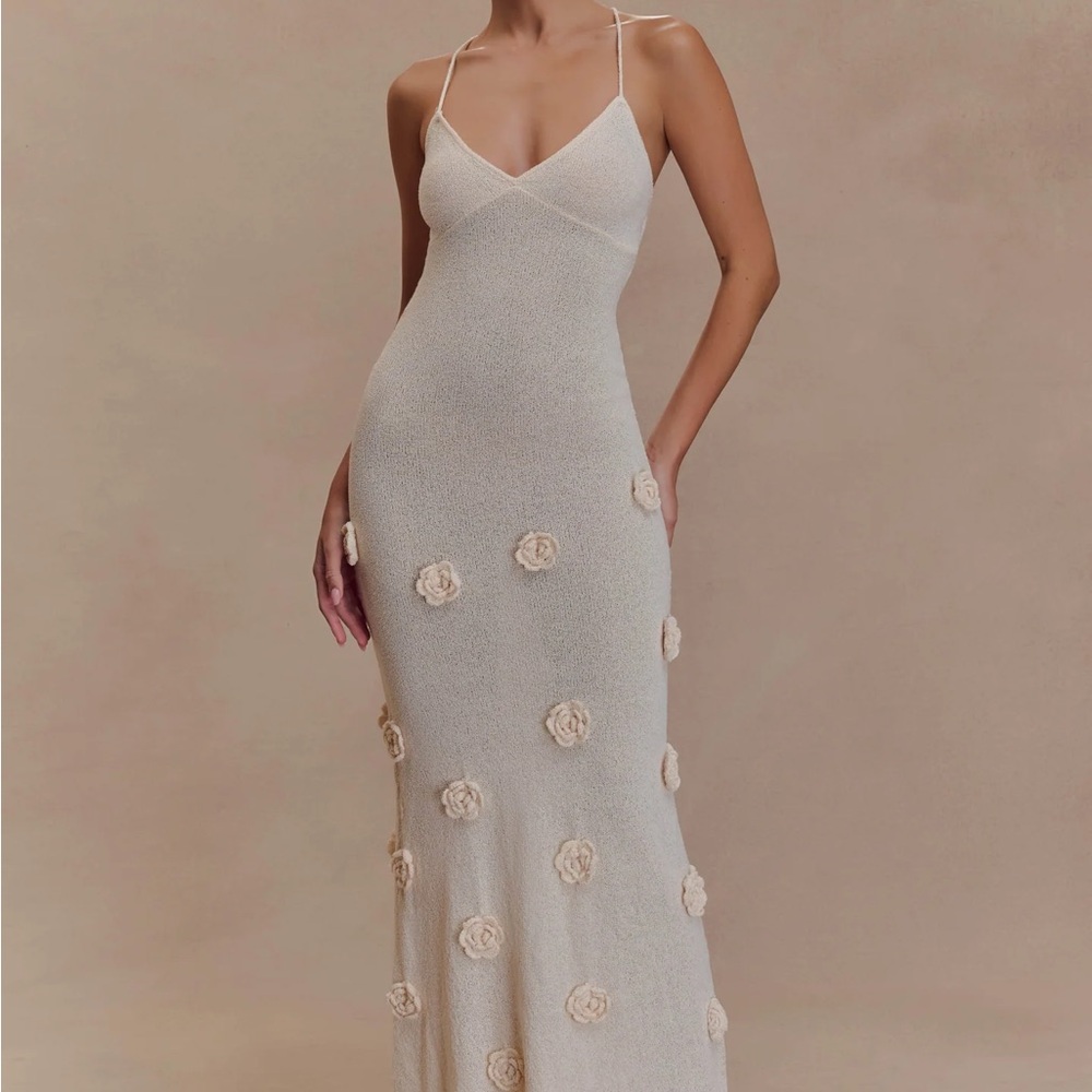 Meshki Suki Knit Maxi Dress With Flowers - Nude